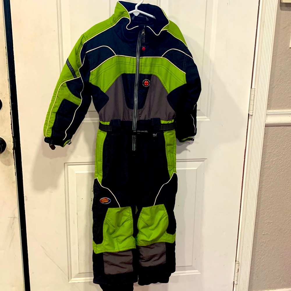 Obermeyer Lime Green Black Gray Kids One-Piece Ski Suit